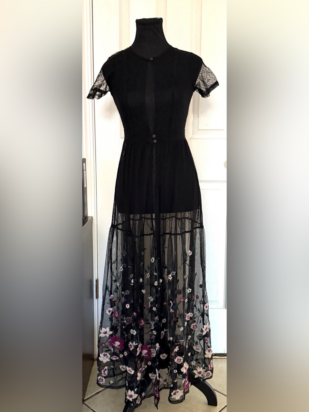 Target Black Sheer Embroidered Floral Maxi Duster Cover Up